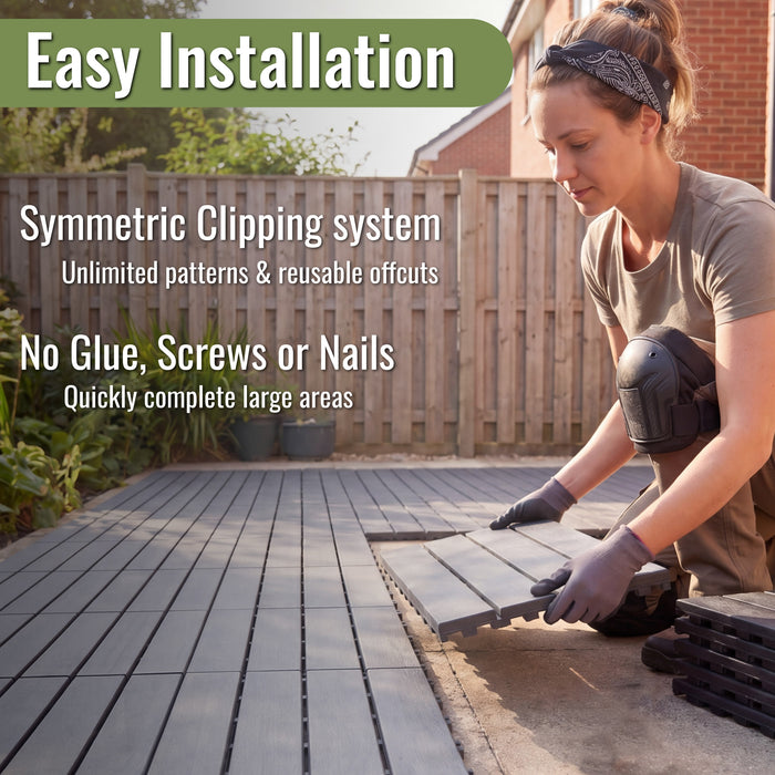Deck Tiles - GREYSLAT - Interlocking PP Flooring - High End Polypropylene | 100% Recyclable | DECKO Lite - (24" x 12" x 0.78" tile)