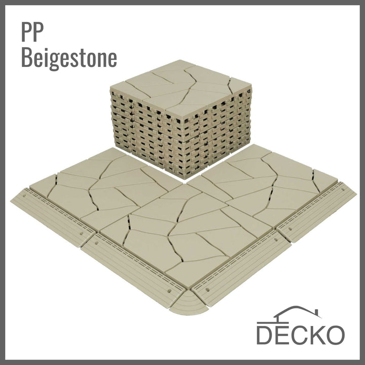 Deck Tiles - BEIGESTONE - Interlocking PP Flooring - High End Polypropylene | 100% Recyclable | DECKO Lite (12" x 12" x 0.78" tile)