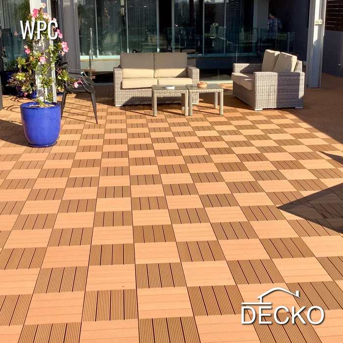 Deck Tiles - Premium WPC Interlocking - TEAK | DECKO (11.8" x 11.8" x 0.8" tile) - (One Piece)