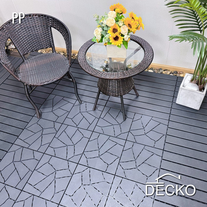 Deck Tiles - GREYSLAT - Interlocking PP Flooring - High End Polypropylene | 100% Recyclable | DECKO Lite - (24" x 12" x 0.78" tile)