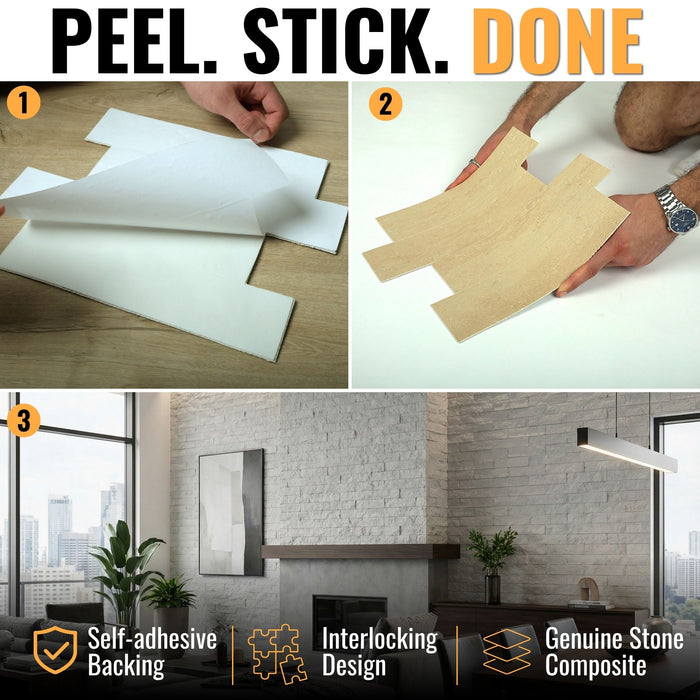Flexible 3D Stone Wall Panels - BRICO NATURALE - Box of 12 Interlocking Peel-and-Stick Panels 11.64 sqft coverage | DECKO Flexistone