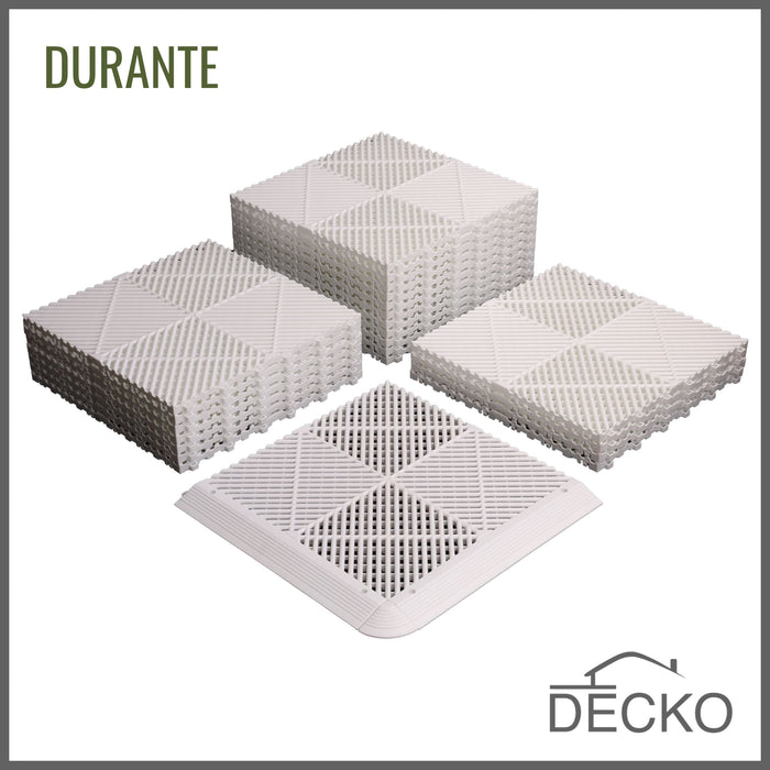 Garage Tile - WHITE - Interlocking PP Flooring - High End Polypropylene | 100% Recyclable | DECKO DURANTE (15.8" x 15.8" x 0.7" tile)