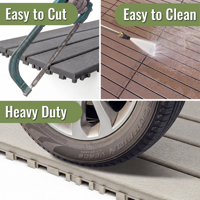 Deck Tiles - BEIGESLAT - Interlocking PP Flooring - High End Polypropylene | 100% Recyclable | DECKO Lite (24" x 12" x 0.78" tile)