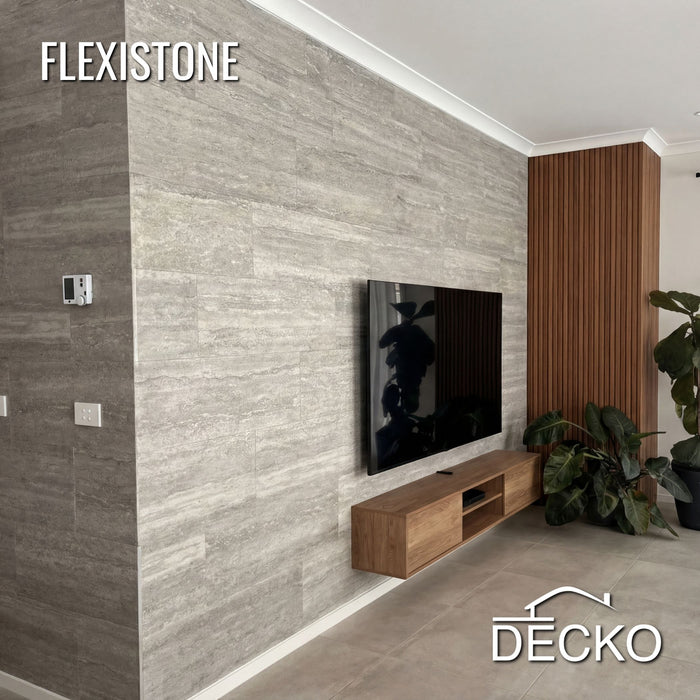 Flexible 3D Stone Wall Panels - PIETRA GRIGIA - Box of 16 panels (35.4" x 11.8") 46.5 sqft coverage | DECKO Flexistone