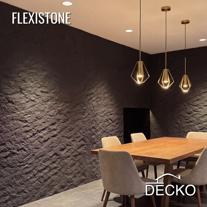 Flexible 3D Stone Wall Panels - GRANDE NERO - Box of 5 serial panels (47.2" x 23.6") 38.75 sqft coverage | DECKO Flexistone
