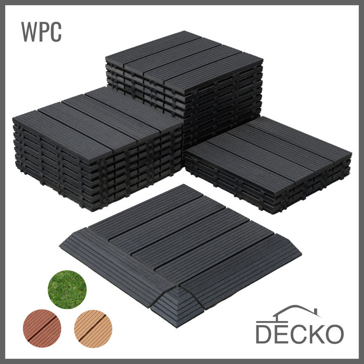 Deck Tiles - Premium WPC Interlocking - CHARCOAL | DECKO (11.8" x 11.8" x 0.8" tile) - (One Piece)