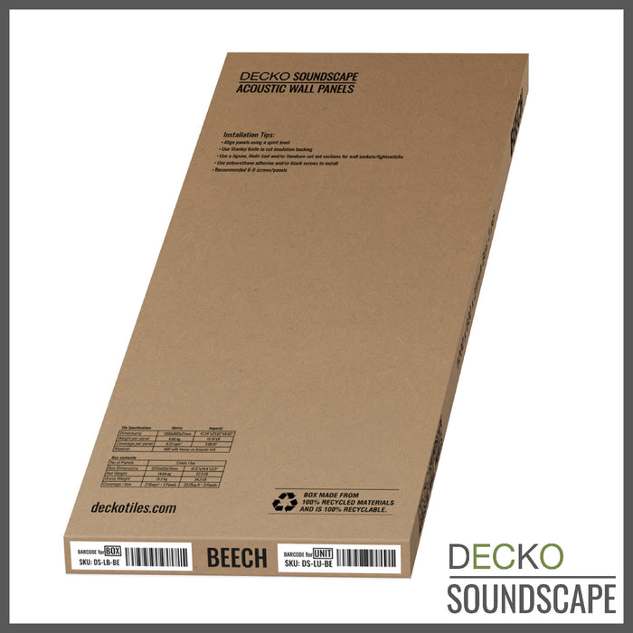Acoustic Sound Dampening Wall Panels - <b>BEECH Long</b> - box of 3 panels (47.2" x 23.6" x 0.8") <b>23.1 sq ft</b> total coverage | DECKO SOUNDSCAPE