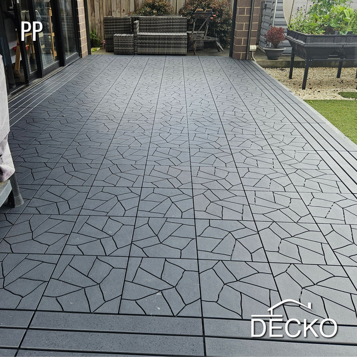 Deck Tiles - GREYSTONE - Interlocking PP Flooring- High End Polypropylene | 100% Recyclable | DECKO Lite (12" x 12" x 0.78" tile)