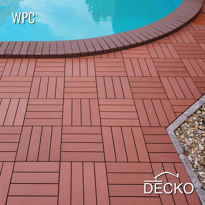 Deck Tiles - Premium WPC Interlocking - BROWN | DECKO (11.8" x 11.8" x 0.8" tile) - (One Piece)
