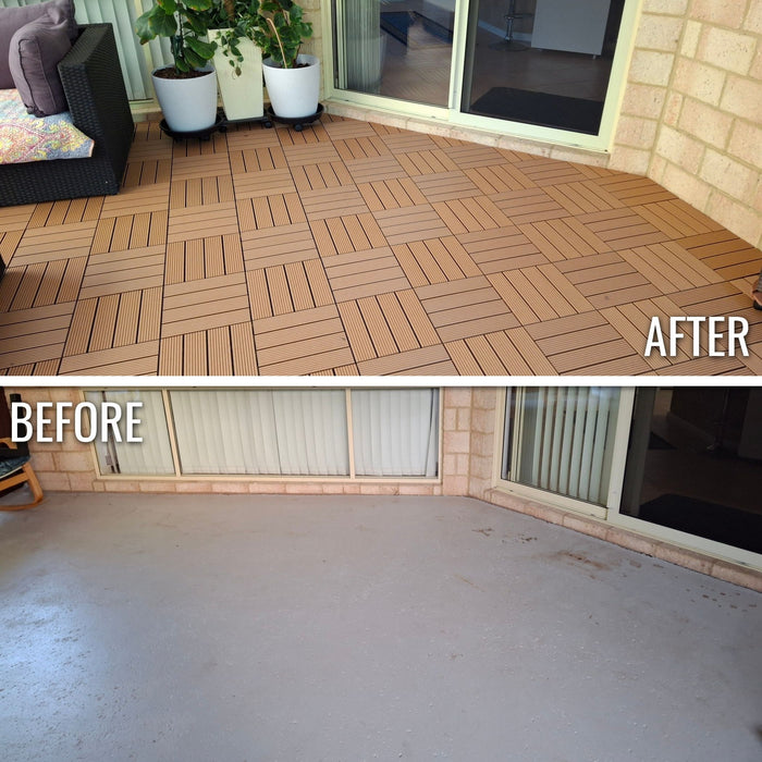 Deck Tiles - Premium WPC Interlocking - TEAK | DECKO (11.8" x 11.8" x 0.8" tile) - (One Piece)