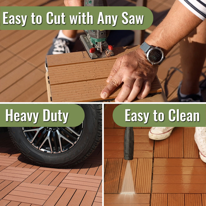 Deck Tiles - Premium WPC Interlocking - TEAK | DECKO (11.8" x 11.8" x 0.8" tile) - (One Piece)