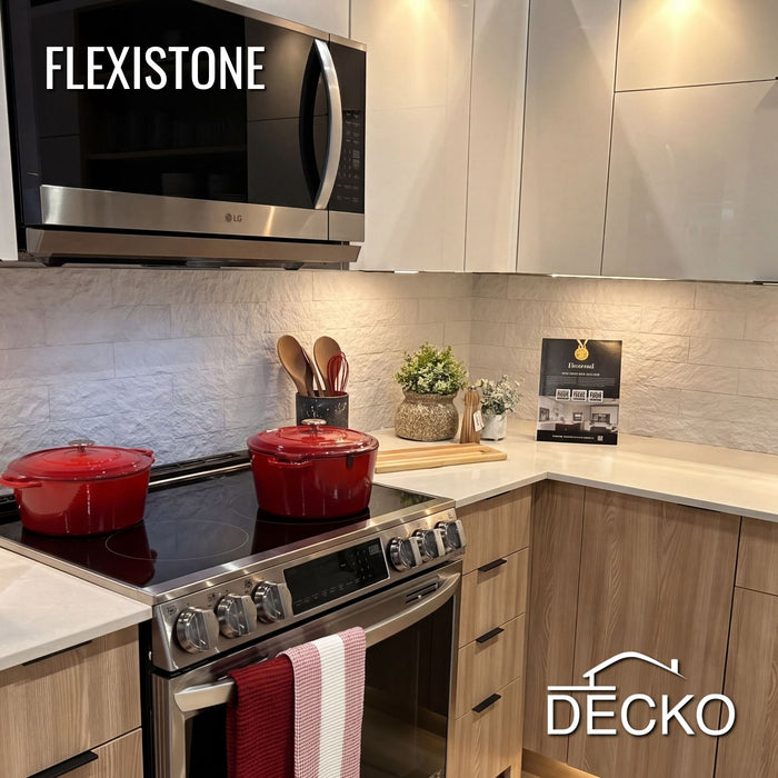 Flexible 3D Stone Wall Panels - BRICO NATURALE - Box of 12 Interlocking Peel-and-Stick Panels 11.64 sqft coverage | DECKO Flexistone