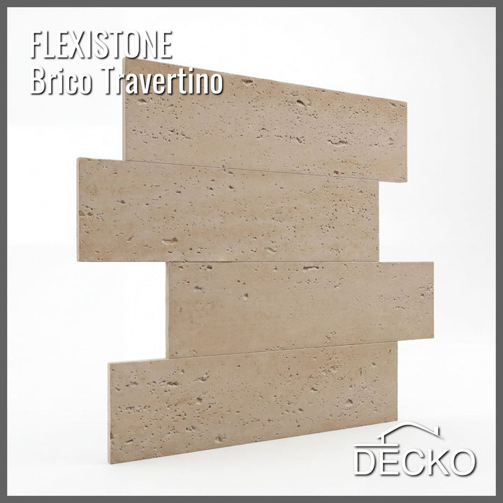 Flexible 3D Stone Wall Panels - BRICO TRAVERTINO - Box of 12 Interlocking Peel-and-Stick Panels 11.63 sqft coverage | DECKO Flexistone
