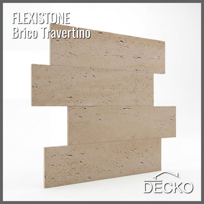 Flexible 3D Stone Wall Panels - BRICO TRAVERTINO - Box of 12 Interlocking Peel-and-Stick Panels 11.63 sqft coverage | DECKO Flexistone