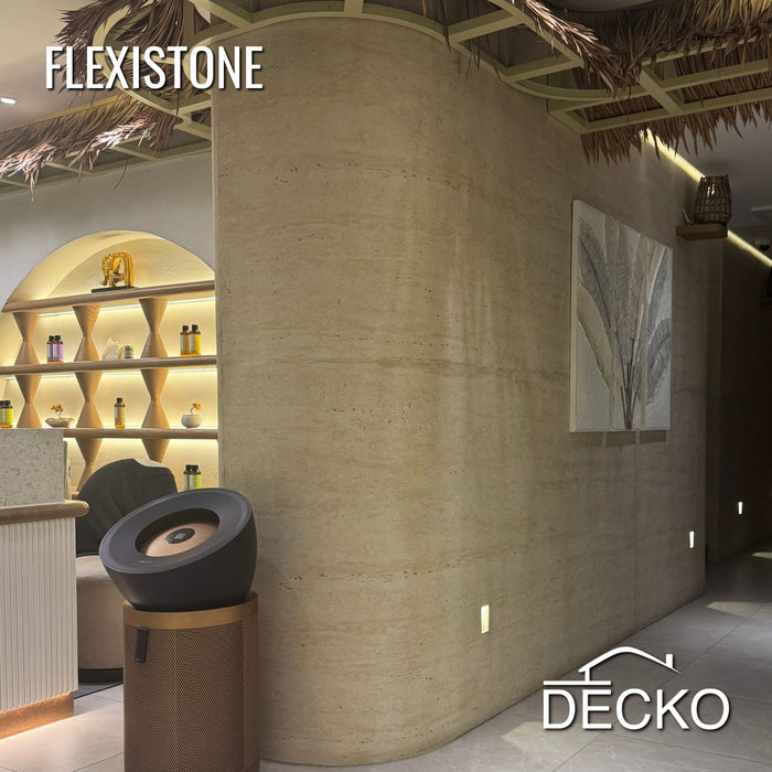 Flexible 3D Stone Wall Panels - GRANDE TRAVERTINO GOLD - Box of 6 panels (47.2" x 23.6") 46.5 sqft coverage | DECKO Flexistone