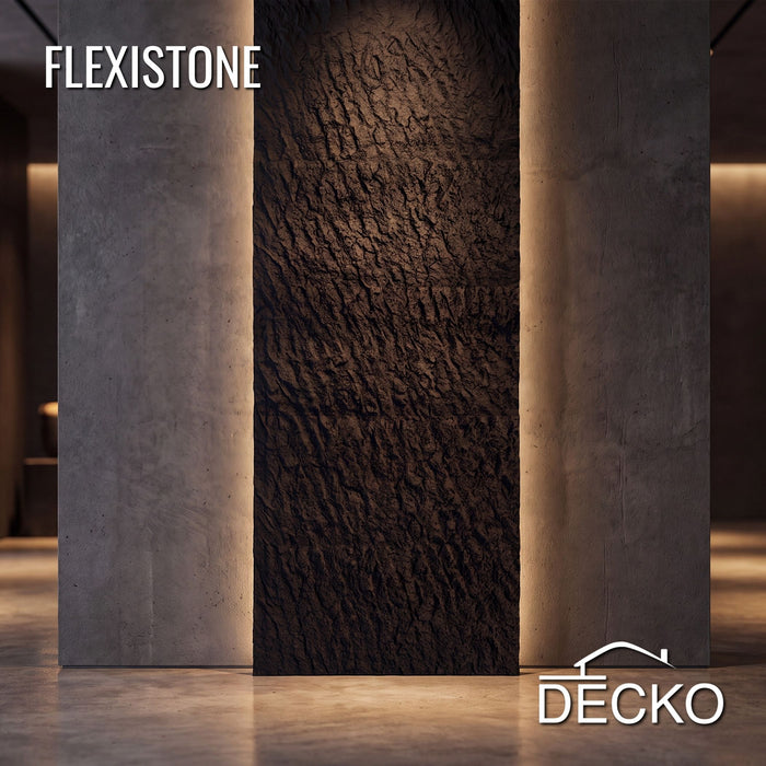 Flexible 3D Stone Wall Panels - GRANDE NERO - Box of 5 serial panels (47.2" x 23.6") 38.75 sqft coverage | DECKO Flexistone