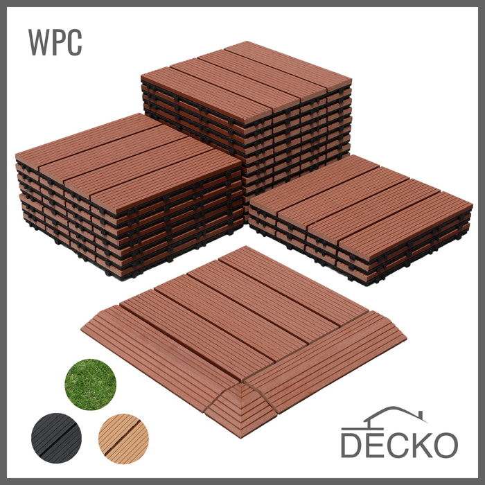 Deck Tiles - Premium WPC Interlocking - BROWN | DECKO (11.8" x 11.8" x 0.8" tile) - (One Piece)
