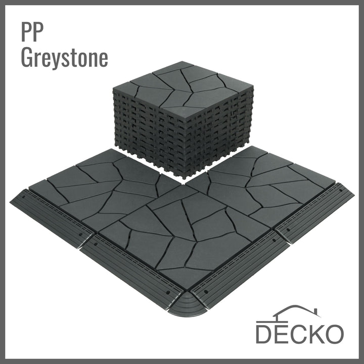 Deck Tiles - GREYSTONE - Interlocking PP Flooring- High End Polypropylene | 100% Recyclable | DECKO Lite (12" x 12" x 0.78" tile)