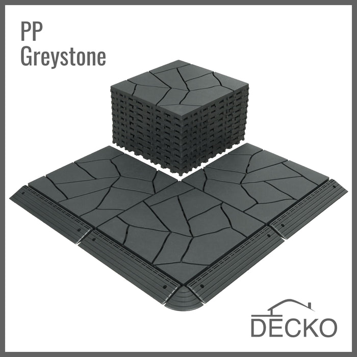 Deck Tiles - GREYSTONE - Interlocking PP Flooring- High End Polypropylene | 100% Recyclable | DECKO Lite (12" x 12" x 0.78" tile)