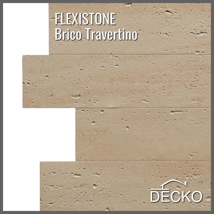 Flexible 3D Stone Wall Panels - BRICO TRAVERTINO - Box of 12 Interlocking Peel-and-Stick Panels 11.63 sqft coverage | DECKO Flexistone