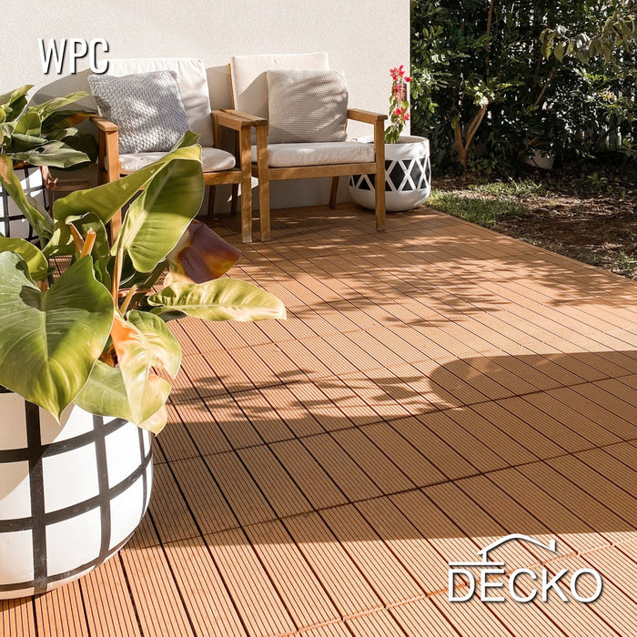 Deck Tiles - Premium WPC Interlocking - TEAK | DECKO (11.8" x 11.8" x 0.8" tile) - (One Piece)