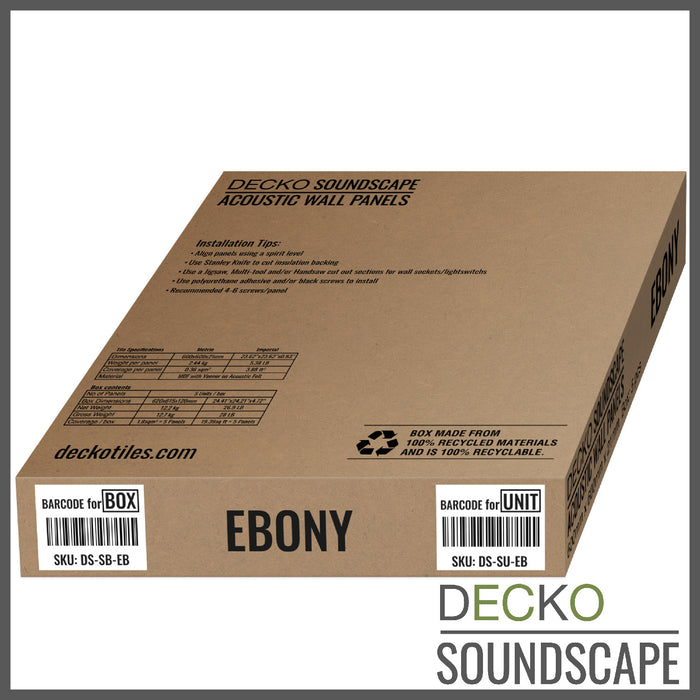 Acoustic Sound Dampening Wall Panels - <b>EBONY Square</b> - box of 5 panels (23.6" x 23.6" x 0.8") <b>19.5 sq ft</b> total coverage | DECKO SOUNDSCAPE