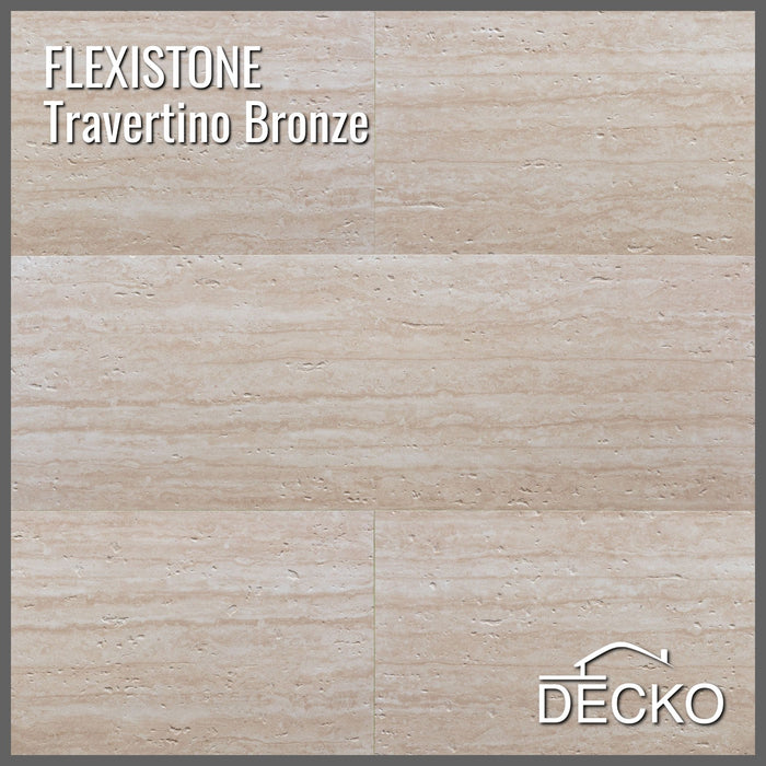 Flexible 3D Stone Wall Panels - PIETRA TRAVERTINO BRONZE - Box of 16 panels (35.4" x 11.8") 46.5 sqft coverage | DECKO Flexistone - (Deliveries in early October)