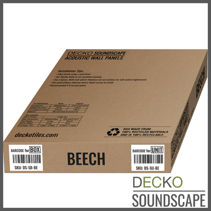 Acoustic Sound Dampening Wall Panels - <b>BEECH Square</b> - box of 5 panels (23.6" x 23.6" x 0.8") <b>19.5 sq ft</b> total coverage | DECKO SOUNDSCAPE