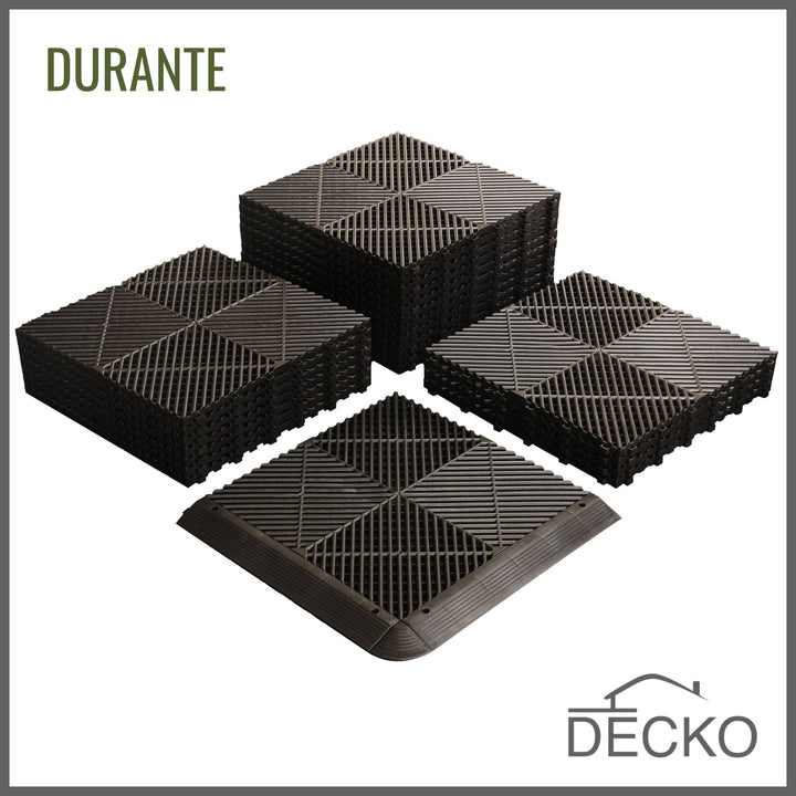 Garage Tile - BLACK - Interlocking PP Flooring - High End Polypropylene | 100% Recyclable | DECKO DURANTE (15.8" x 15.8" x 0.7" tile)