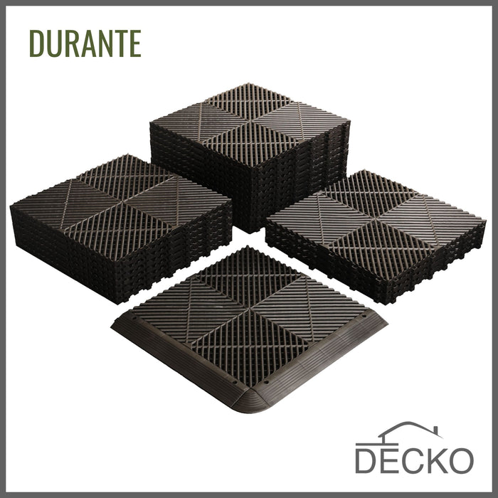 Garage Tile - BLACK - Interlocking PP Flooring - High End Polypropylene | 100% Recyclable | DECKO DURANTE (15.8" x 15.8" x 0.7" tile)