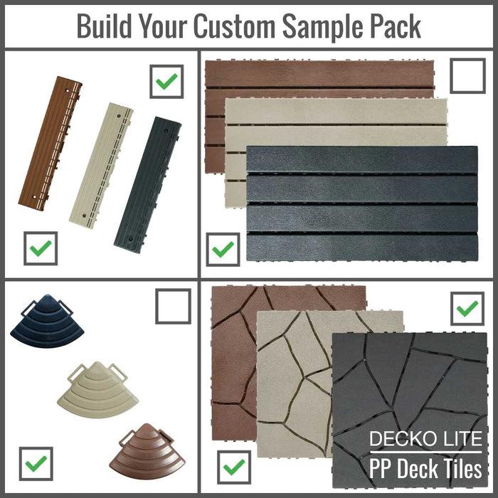 Deck Tiles - Build your Own <b>SAMPLE PACK</b> - Interlocking PP Flooring | DECKO Lite - Fully Refundable (up to 6 items)